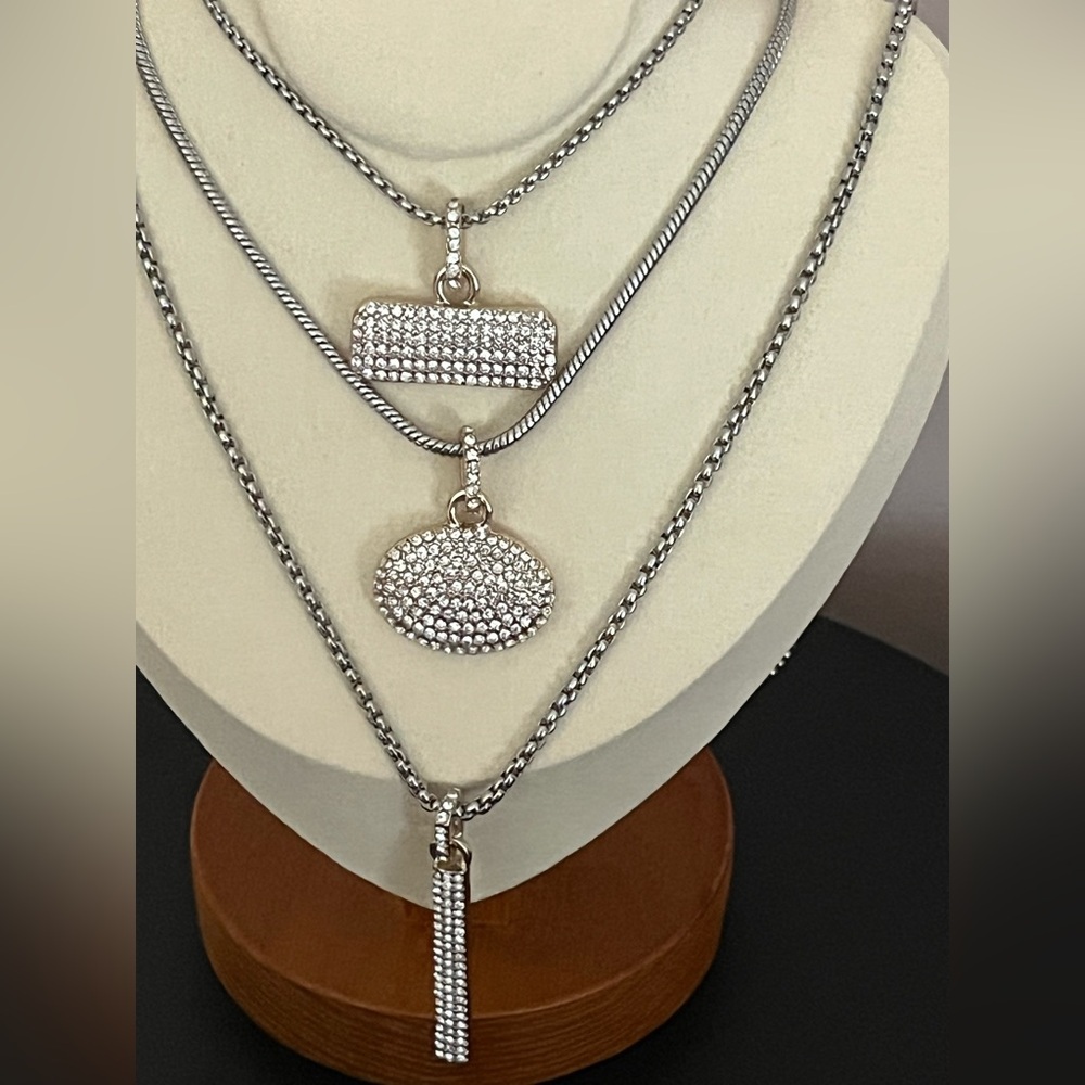 White House Black Market Silver Multi-Layer Pendant Necklace - Picture 2 of 6